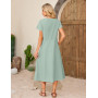Niwicee Robe Ete Femme Robe col Rond à Manches Courtes Mi-Longue Jupe Décontractée en Coton Couleur Unie Robe Chic et Elegant D'