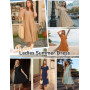 Niwicee Robe Ete Femme Robe col Rond à Manches Courtes Mi-Longue Jupe Décontractée en Coton Couleur Unie Robe Chic et Elegant D'