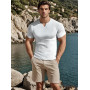 Yewloch T-Shirt à Manches Courtes pourHomme, Chemise décontractée à col en V pour,Coupe Ajustée,T-Shirt Muscle Henley élégant Lo