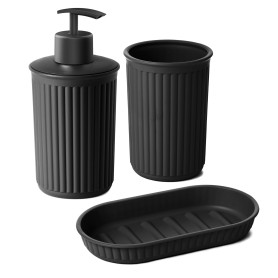 Tatay Ensemble 3 pièces pour comptoir de Salle de Bain (gobelet + Distributeur + Porte-Savon) Baobab, Plastique, sans BPA, Noir