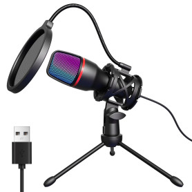 Hoppac Micro PC Micro Gaming, USB Microphone Condensateur Professionnel avec Trépied et Filtre Anti-Pop, Micro Gamer pour Podcas