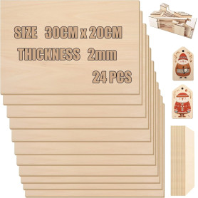 KAHEIGN 24 Pièces Feuilles de Bois de Balsa, 300 x 200 x 2mm Feuilles de Contreplaqué Non Finies Panneau de Tilleul Lisse pour M