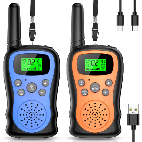 Talkie Walkie Enfants Rechargeable, Pakinui Talkie Walkie Longue Portée 3 KM avec Batterie 1000mAh, Ensemble de 2 Talki Walki av