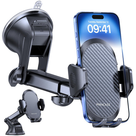 Miracase Support Téléphone Voiture [2025 Ventouse Puissante] Porte Telephone Voiture Tableau de Bord, Rotation 360° Portable Ven