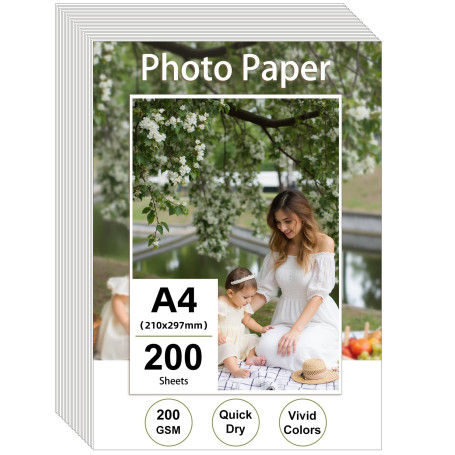 Ditwis 200 Feuilles Papier Photo A4 Brillant, 200 g/m² Papier d'impression adapté pour Photos, Certificats et Brochures