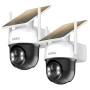 AOSU 2 Paquets 2K Camera Surveillance WiFi Exterieure sans Fil Camera Solaire WiFi Exterieur, 3MP 360°Panoramique PTZ, Vision Vo