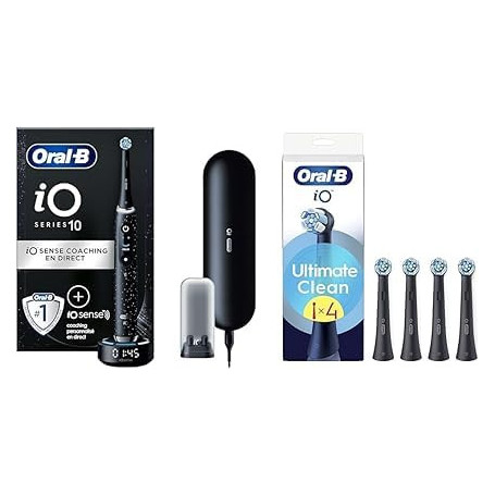 Oral-B Pack Brosse A Dents Electrique iO10 et Brossettes Ultimate Clean, ORIGINALES, Lot De Manche Oral B Noir avec Un Embout Ro