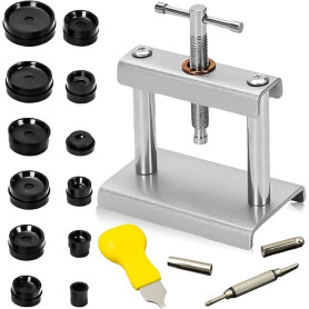 Kit de presse de montre : 15 pièces d'outils d'insertion, presse d'horloge, fermeture de boîtier avec 12 plaques de pression, in