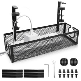TNOMSNO Plateau de Gestion des Câbles Sous le Bureau, Rangement Cable Bureau Panier de Câbles de Table en Maille Sans Perçage Ra