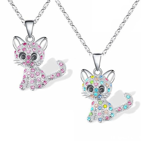MIRKUZI Colliers pour fille Colliers 2 pièces, colliers de chat mignons pour filles, pendentifs de chat, cadeaux de Noël, cadeau