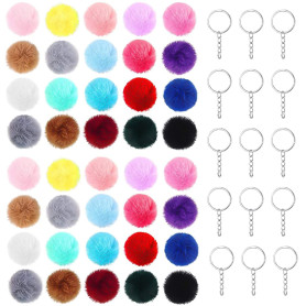 WUERKIYA Pompon Porte Clef 40 pcs Porte Clef Peluche Femme Doux au Toucher Garanti Porte Clef en Vrai Poil de Lapin
