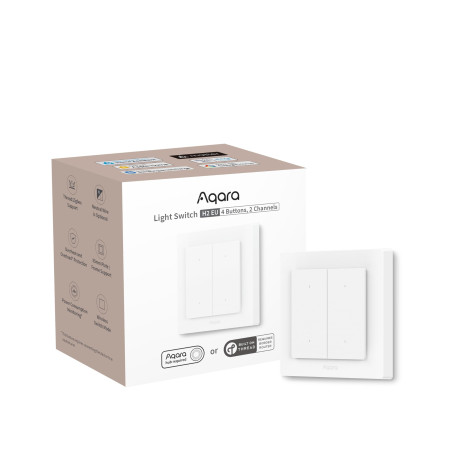 Aqara Interrupteur d'éclairage H2 UE (4 Groupes 2 Canaux, 2-en-1 Neutre), Protocole Thread/Zigbee, Interrupteur mural intelligen