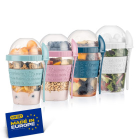 Winkly® Bol Muesli à Emporter, 600 ML Ensemble de 4, 100% Sans BPA, Pot à Déjeuner, Parfait pour L'école et Le Bureau, Gobelet à