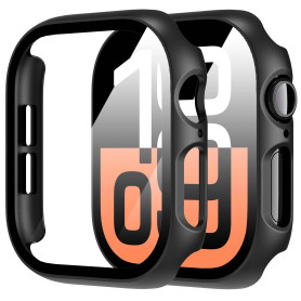 Diruite 2 Pièces Coque pour Apple Watch Series 10 46mm Protection Écran Dur PC Matériel Ultra Mince Verre Trempé Écran Case,Noir