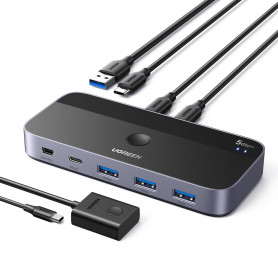 UGREEN Switch USB C 5Gbps avec 4 Ports Commutateur KVM pour 2 PC Entrées 4 Sorties Plug Play pour Clavier Souris Disque Dur Clé 