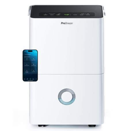 Pro Breeze Déshumidificateur Compresseur Connecté 30L/jour avec Application Smartphone, Wi-Fi, Drainage continu, Réservoir d'eau