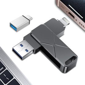 Clé USB pour iPhone 256 Go, Mfi Certified Lightning Mémoire Externe Pen Drive Stylo USB 3 en 1 pour iPhone, iPad, iOS, Macbook, 