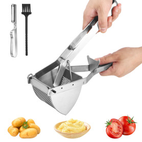 Yulado Presse Puree Manuel Acier Inoxydable, Avec Couteau à éPlucher Et Brosse De Nettoyage, Ecrase Pomme De Terre, Presse-Agrum