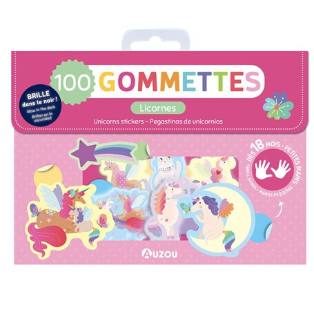 Ma pochette de 100 gommettes Licornes - qui brillent dans le noir