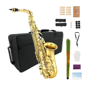 WUQIMUSC Saxophone alto débutant pour adultes, étudiant, saxophone Eb, instrument professionnel en laiton avec étui pour saxopho