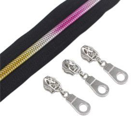 YaHoGa Fermeture éclair sans fin - 9 m - Au mètre - Spirale de 6 mm - Avec 25 fermetures éclair non bloquantes (arc-en-ciel noir