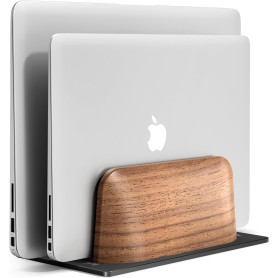 Support Vertical pour Ordinateur Portable, Support PC Portable en Bois de Noyer à Double Fente pour Bureau, Laptop Stand Largeur