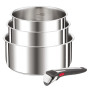 Tefal Ingenio Lot de 4 pièces, Casseroles 16/18/20 cm + 1 poignée amovible, Induction, Acier inoxydable, Empilable, Gain de plac