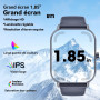 Montre Connectée Homme Femme,1.85"HD Smartwatch avec Appel Bluetooth,Montre de fitness 110+ Mode Sport avec Podomètre,Sommeil,Fr