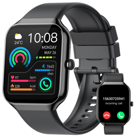 Montre Connectée Homme Femme, 1.96"HD Smartwatch avec Appel Bluetooth, 113+Sportifs Montre Sport Podometre Sommeil Moniteur Card