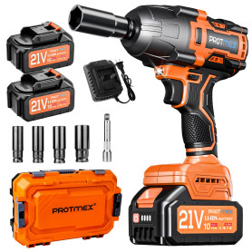 Protmex Clé à Chocs Sans Fil Brushless, Couple Maximal 1200 Nm, 1/2" avec Deux Batteries 4,0 Ah, Clé à Chocs Électrique 21V pour