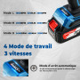 Dong Cheng clé à chocs sans fil 20 V avec Batterie 4,0Ah, 488 N.m Boulonneuse à choc sans balais 1/2", 3 vitesses, avec 4 douill