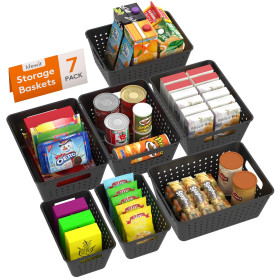 Lifewit Lot de 7 paniers de rangement en plastique, bacs de rangement empilables pour organiser, bacs ouverts multi-tailles pour