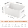 SHEPIN Lot de 10 grandes boîtes de rangement en plastique - Blanc - 30 x 20 x 12 cm - Avec poignée - Pour salle de bain et cuisi