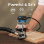 Genmitsu Défonceuse à paume 1,25 HP, outil à bois compact avec base fixe, 6 vitesses variables 10 000-30 000 R/MIN, avec pince 1