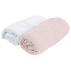 DOMIVA Lot 2 Draps housse Uni - Jersey - oeko-Tex - Blanc/Rose - 70 x 140 cm