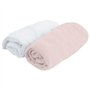 DOMIVA Lot 2 Draps housse Uni - Jersey - oeko-Tex - Blanc/Rose - 70 x 140 cm