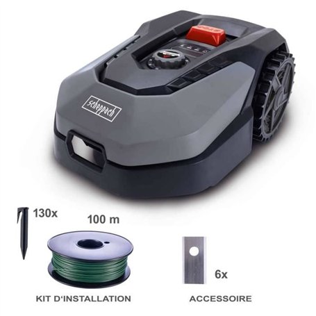 Robot tondeuse connecté 400m2 Scheppach RoboCut L500 avec station de recharge | Jusqu'a 400 m² | Capteur de pluie | WiFi & BT