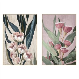 Cadre Home ESPRIT Vert Rose Fleurs Moderne (2 Unités)