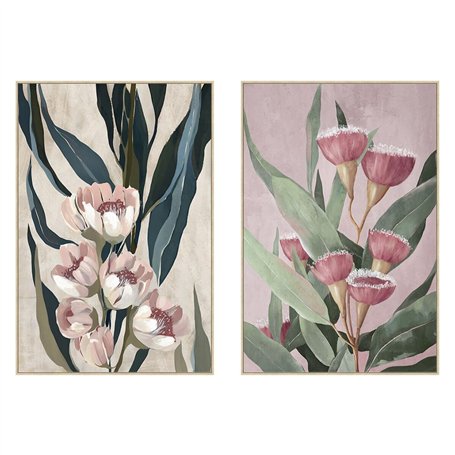 Cadre Home ESPRIT Vert Rose Fleurs Moderne (2 Unités)
