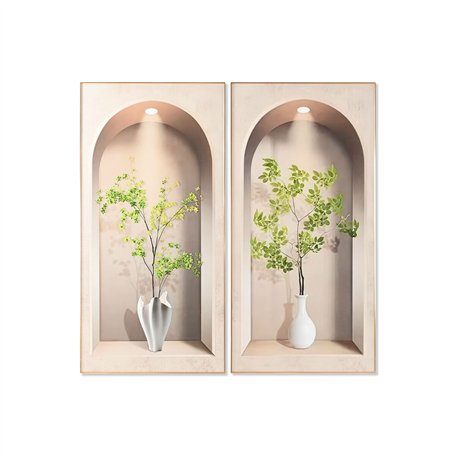 Cadre Home ESPRIT Blanc Vert Beige Vase Scandinave 80 x 3