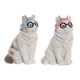 Figurine Décorative Home ESPRIT Bleu Blanc Rose Chat 13