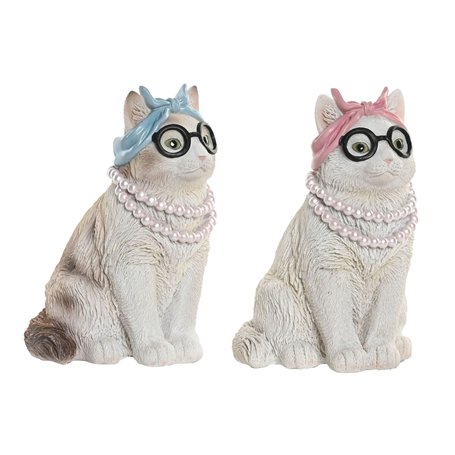 Figurine Décorative Home ESPRIT Bleu Blanc Rose Chat 13