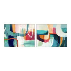 Cadre Home ESPRIT Blanc Turquoise Abstrait Urbaine 120 x 4 x 90 cm (2 Unités)