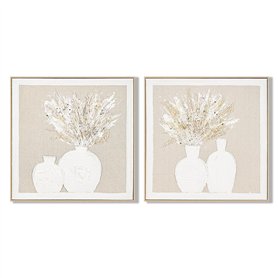 Cadre Home ESPRIT Blanc Beige Vase Cottage 62 x 4