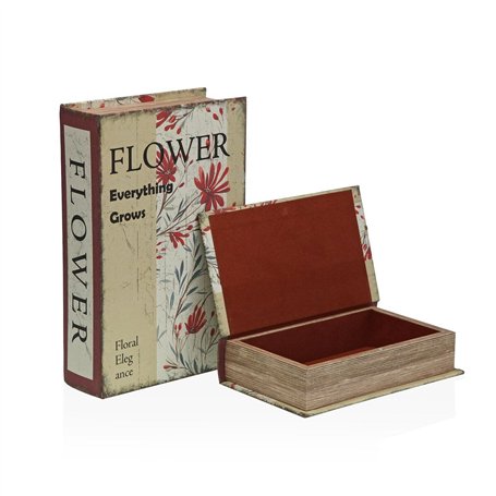 Boîte Décorative Versa Toile Bois MDF Fleurs Livre