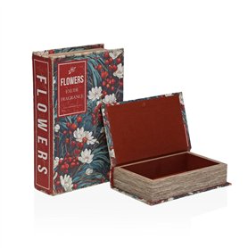 Boîte Décorative Versa Toile Bois MDF Fleurs Livre