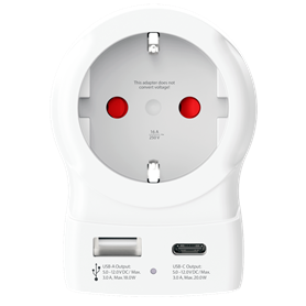 Adaptateur voyage USB A + USB C PD Europe vers USA Blanc Skross