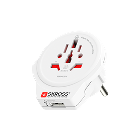Adaptateur voyage USB A Monde vers Europe 2/3 poles Blanc Skross