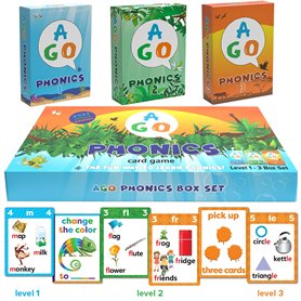 AGO Phonics: 3 Jeux de Cartes pour Apprendre l'anglais. Jeu educatif de Cartes mentales pour découvrir Le vocabulaire Anglais Co