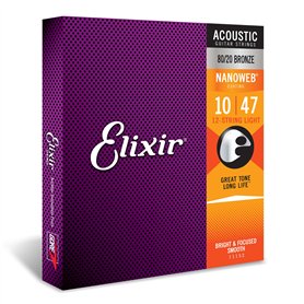Cordes Elixir® en Bronze 80/20 pour guitare acoustique 12 cordes avec revêtement NANOWEB®, Light (.010-.047) Cordes Elixir® en Bronze 80/20 pour guitare acoustique 12 cordes avec revêtement NANOWEB®
